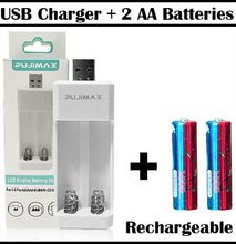 Pujimax 2pcs Rechargeable AA Batteries 1.2V + USB Charger